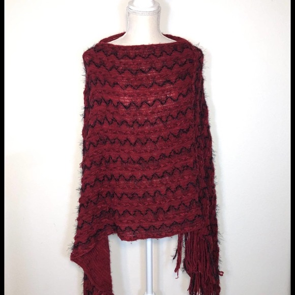 No brand Sweaters - BURGUNDY PONCHO One Size